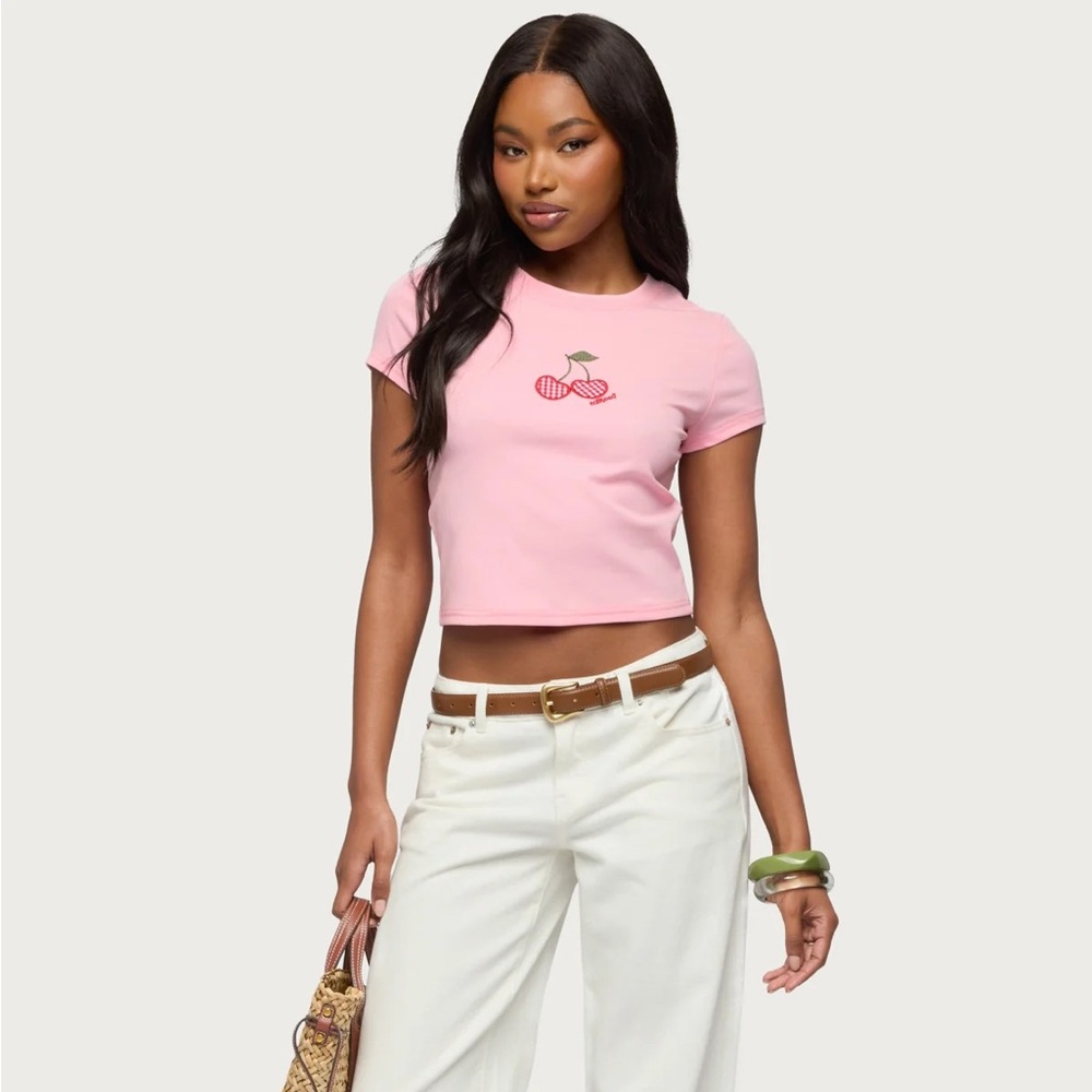 EDIKTED Pink Cherry Crush Baby Tee